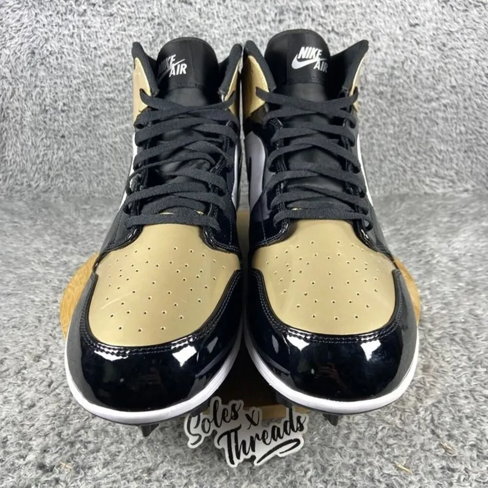 Size 17 Air Jordan 1 Mid TD Football Patent Gold Toe Men FJ6805-701